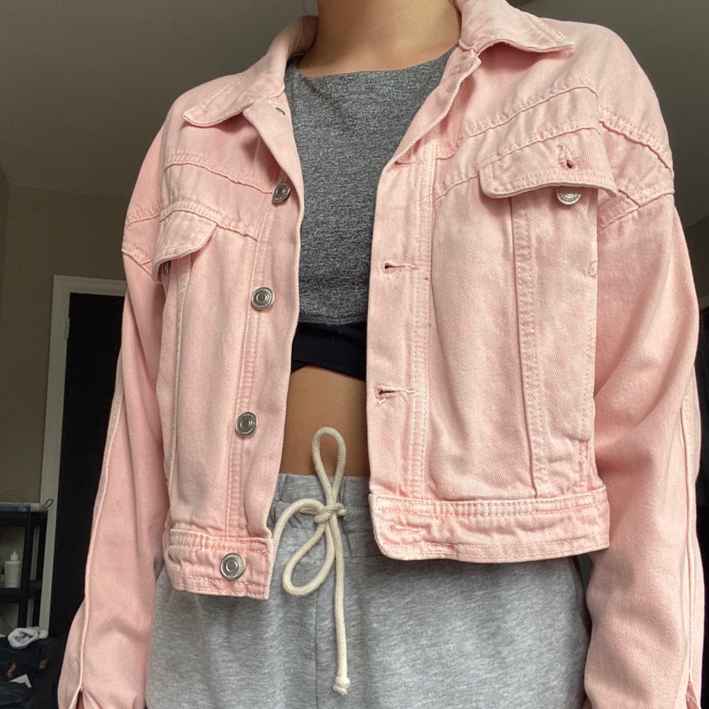 Stradivarius Baby Pink Denim Jacket